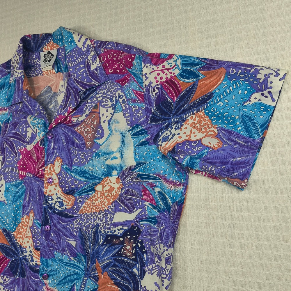 Hilo Hattie Mens XL Hawaiian Shirt Purple Leopard Jungle Print Hawaii 559 - Picture 8 of 9